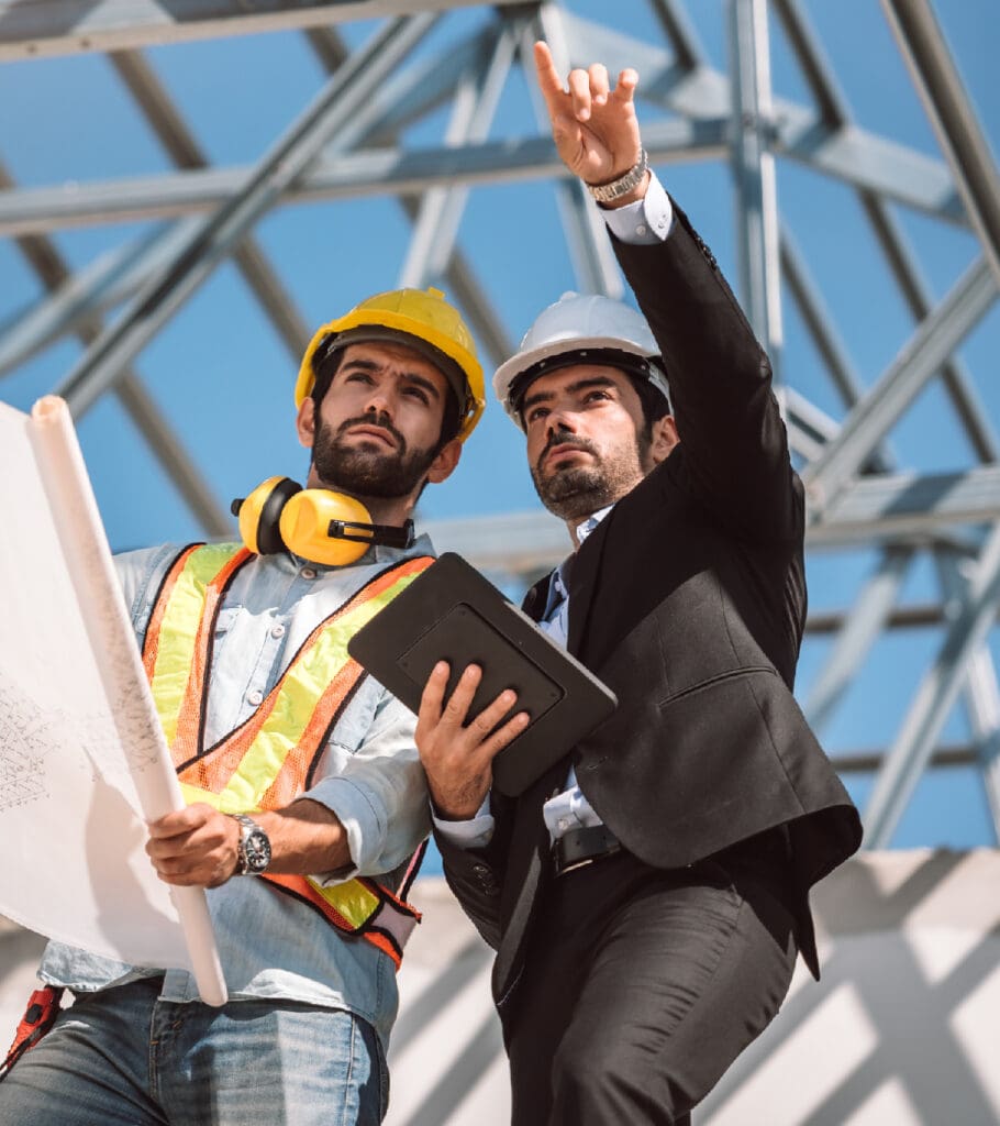 Two men contractors working on site